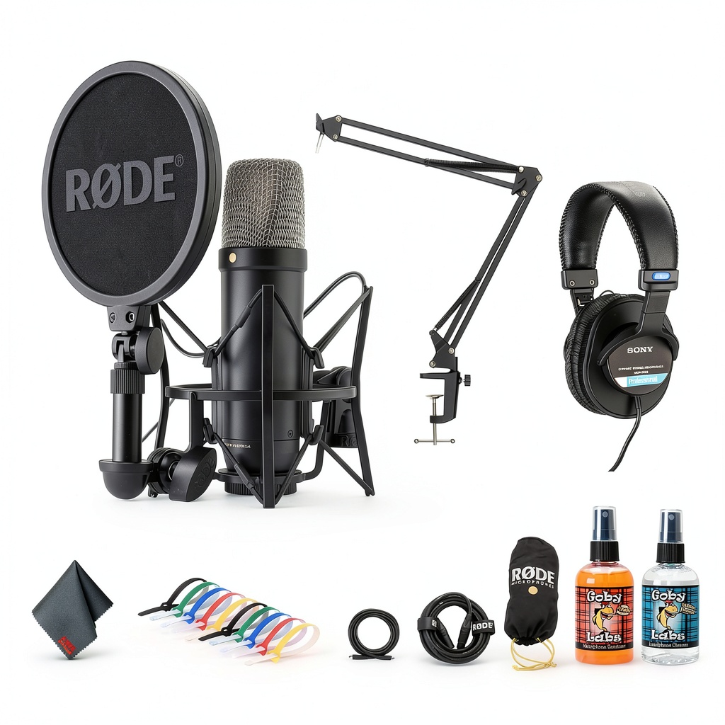 Installing Rode NT1 5th Gen USB XLR Studio Microphone Bundle on a wooden desk