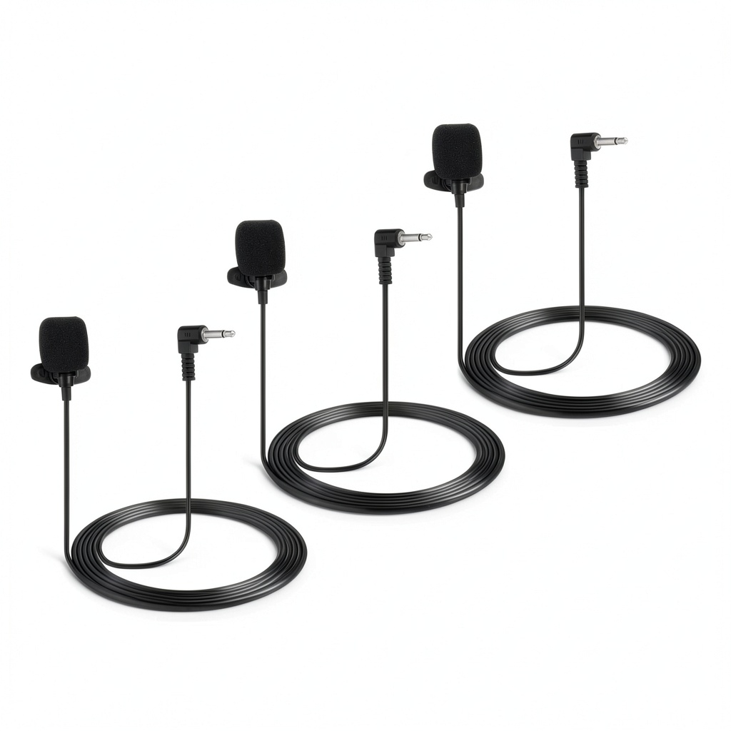Installing Lavalier Microphone 3 Pack Omnidirectional Clip On Lapel Mic on a wooden desk