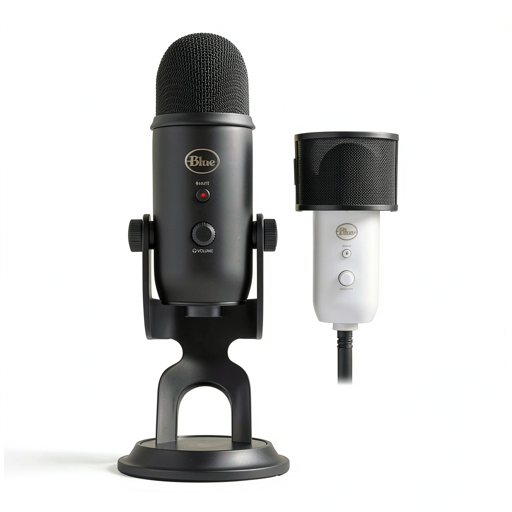 Blue Yeti USB microphone with Tri-Capsule array on a desk setup