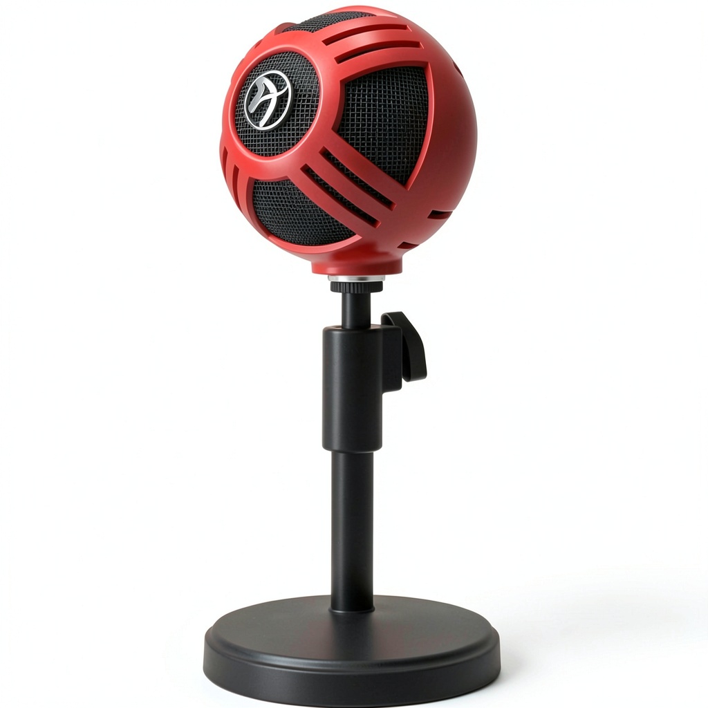 Installing Arozzi Sfera USB Microphone Gaming Streaming Black Red White on a wooden desk