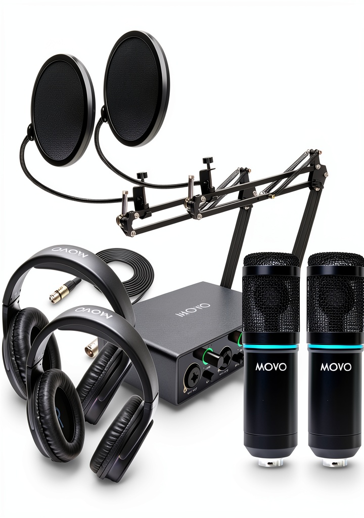 Installing Movo PodKit2AH Podcast Bundle Dual Interface Pro Mics on a wooden desk