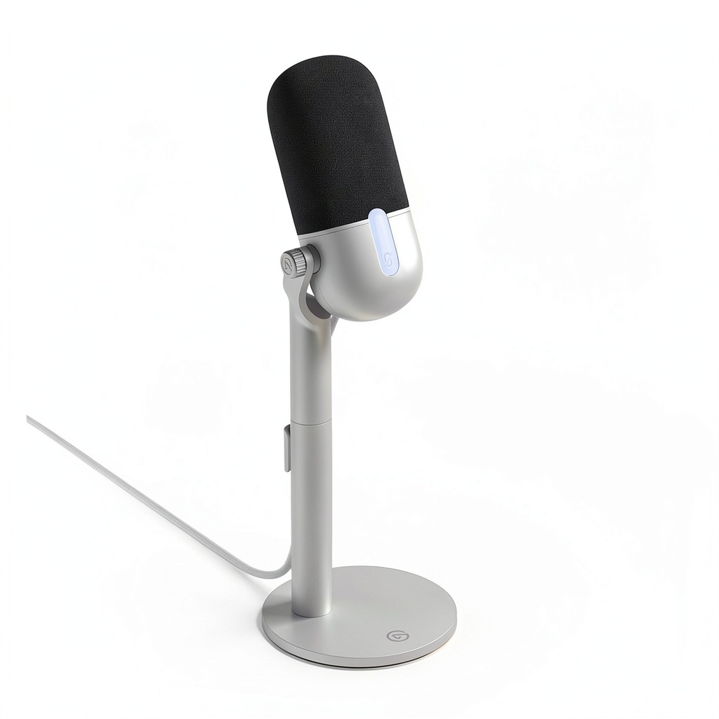 Wave Neo microphone setup on a desk with laptop and headphones