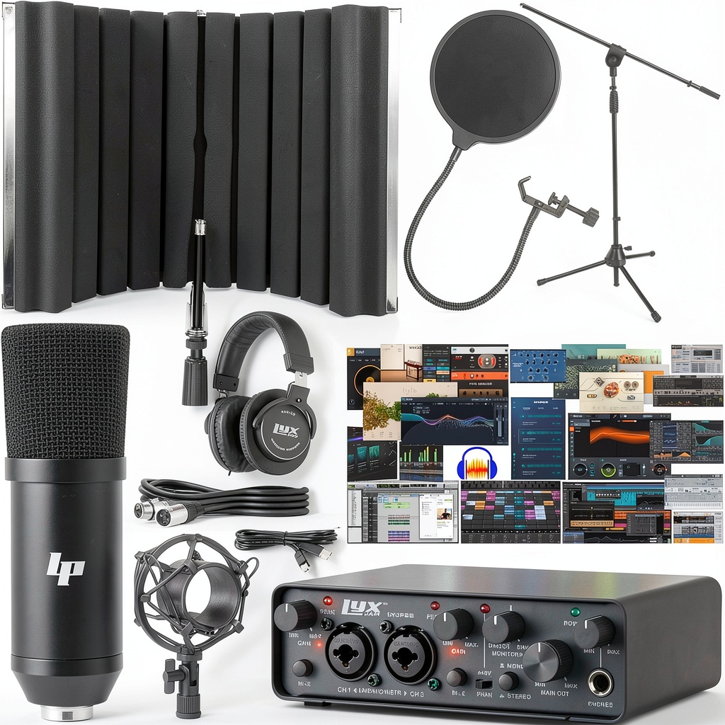 LyxJam USB Audio Interface connected to computer with condenser microphone