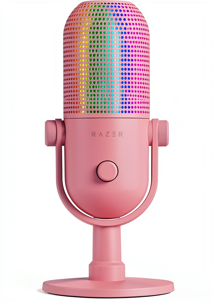Razer Seiren V3 Chroma microphone on a streaming desk setup