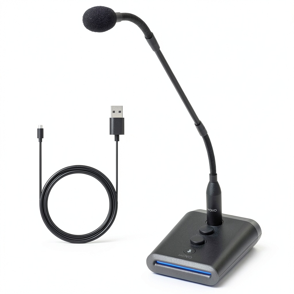 Movo GM-7 microphone setup on a desk with USB connection