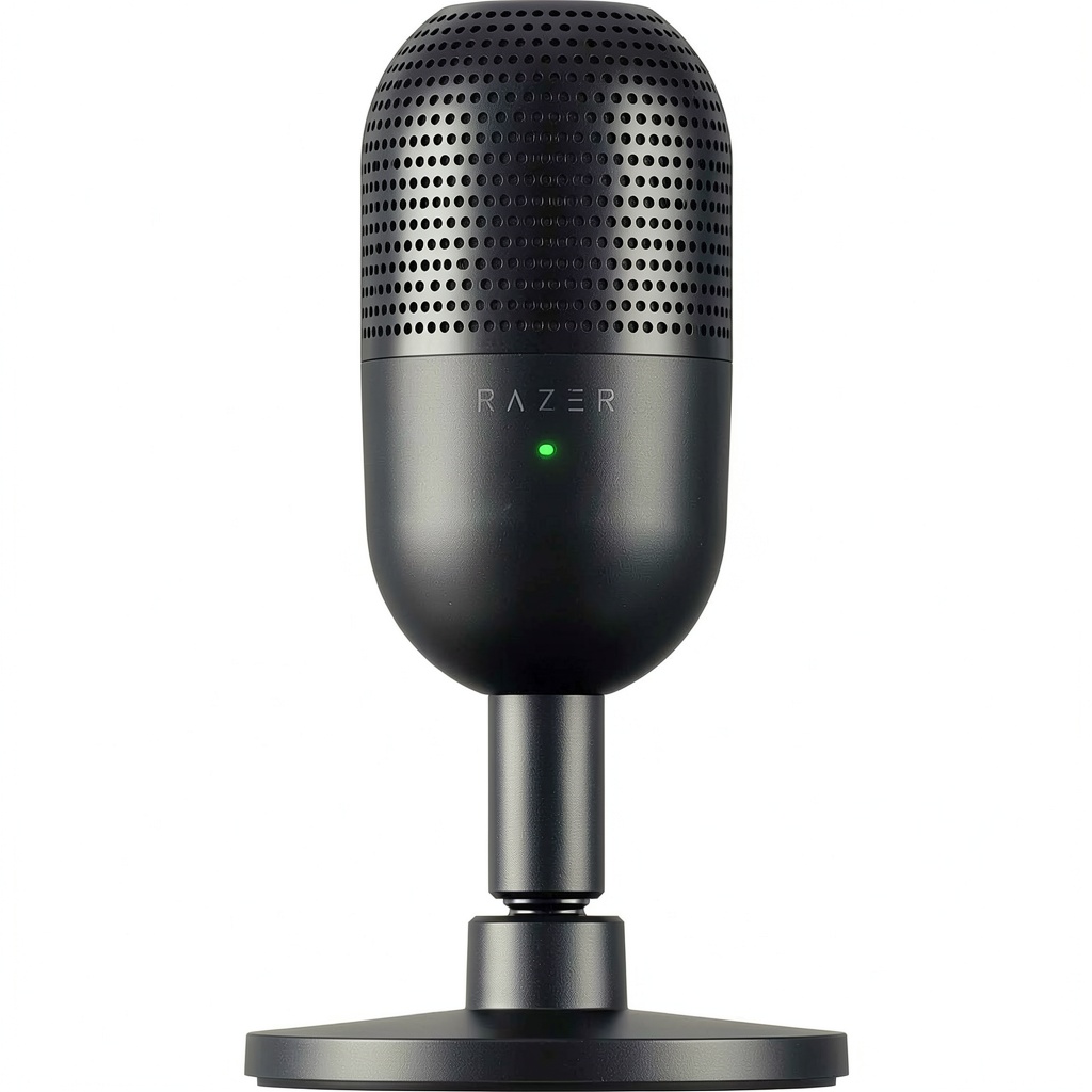 Razer Seiren V3 Mini microphone on a gaming desk setup